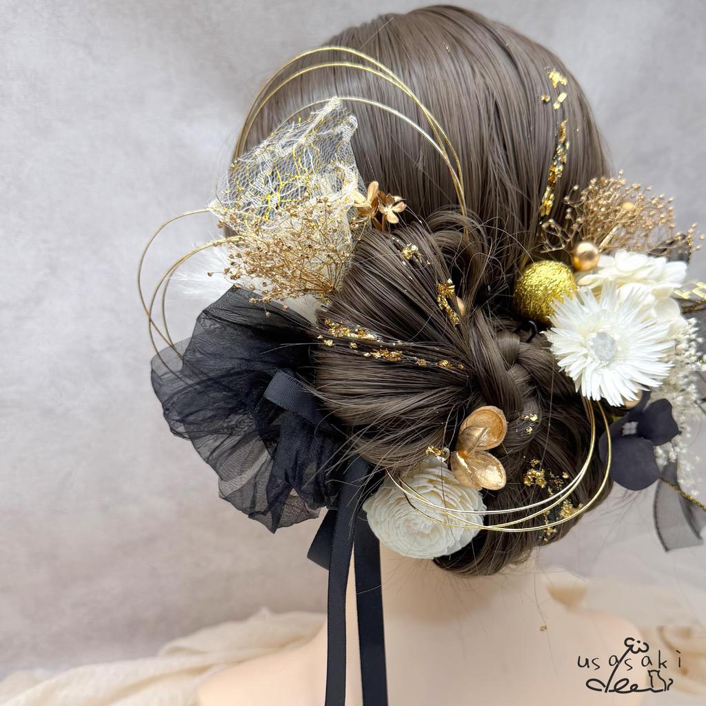 Hair Accessory for Coming-of-Age Ceremony, Pre-wedding Photoshoot, Silver Daisy, Sola Flower, Hydrangea, Ribbon, Mizuhiki (decorative Cord), Berries,
