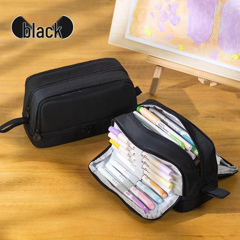 Double-Layer Stain-Resistant Pencil Case: Large-Capacity, Solid-Color Storage Bag for Students