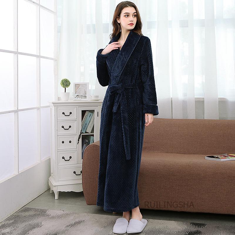 Extra langer Jacquard-Fleece-Bademantel für Paare - Dicker, warmer Fleece-Bademantel für Herren & Damen, Winterpyjama in Übergröße