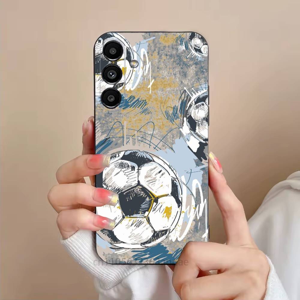 Fire Football Soccer Ball Phone Case For Samsung S25,24,23,22,21,S20,Ultra,Plus,FE Black Soft Cover