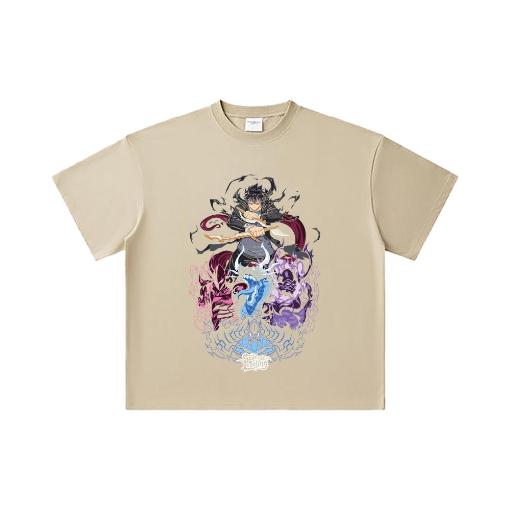 260 GSM Doppelgarn 32er Zählart 100% Baumwolle Solo Leveling V15 Druck Unisex Schweres Baumwoll-T-Shirt