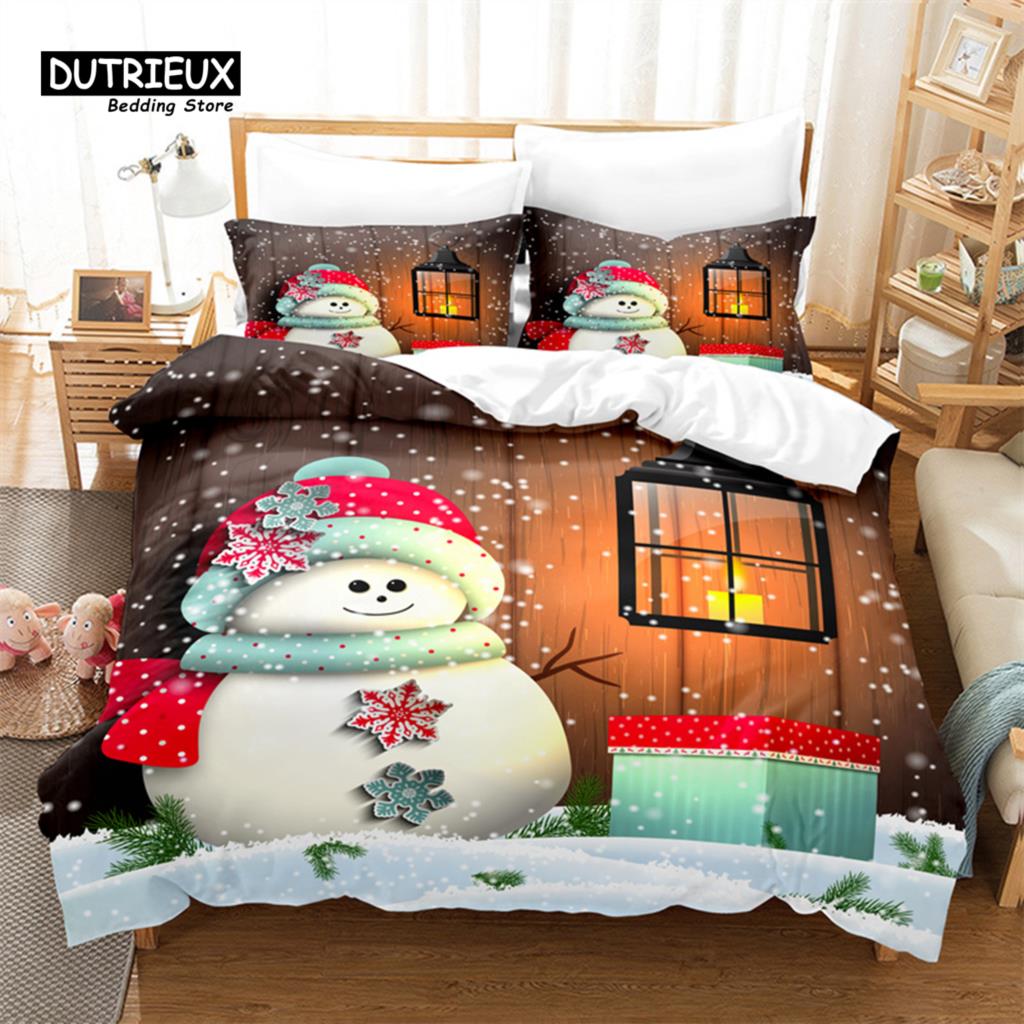 Christmas, Snowman Duvet Cover Set, Fashion Bedding Set, Soft Comfortable Breathable Duvet Cover, For Bedroom Guest Room Decor