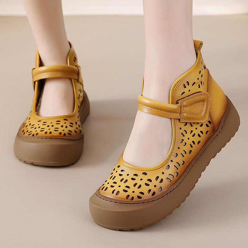 

Летние новые женские винтажные кожаные римские сандалии - мягкая подошва, перфорированные и этнические высокие ботильоны с племенной ручной работой 37 лимонно-желтый