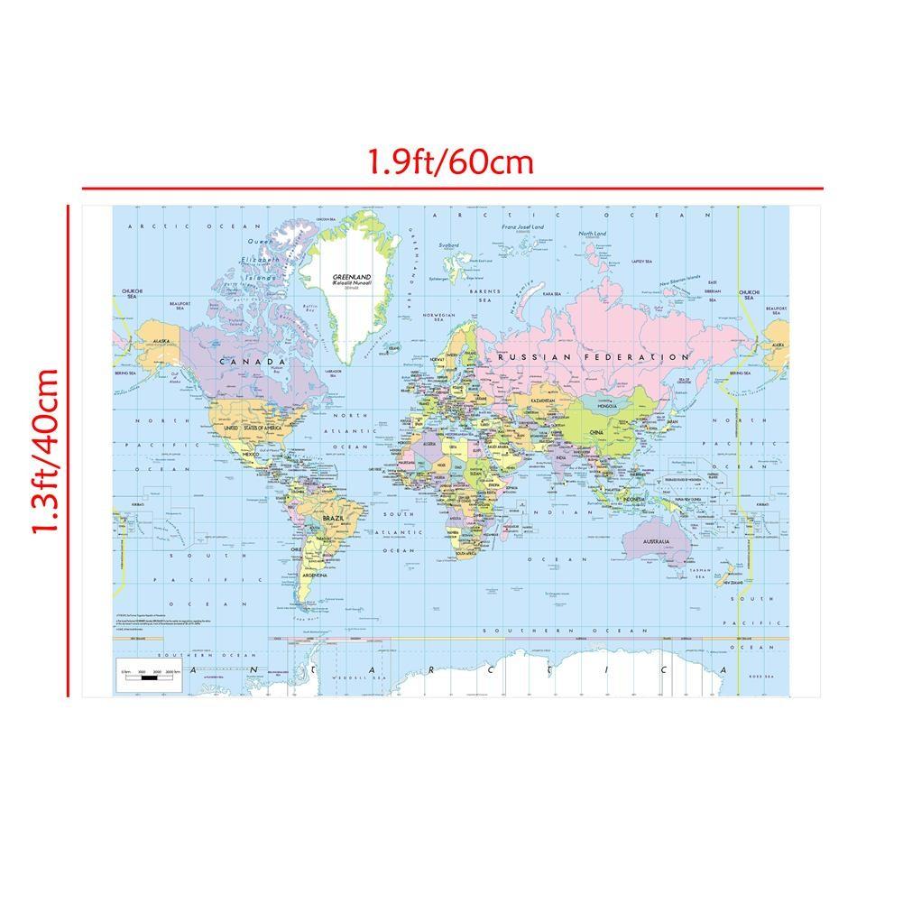 

Политическая карта мира с деталями Живопись Настенное искусство Постер Домашний декор Детские школьные принадлежности Декоративная подвесная картина 60cm*40cm(Canvas)