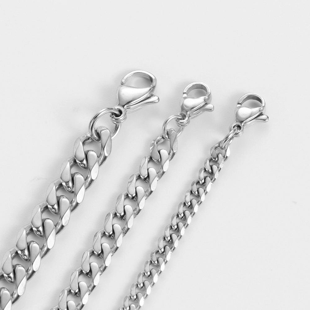 304 Stainless Steel Polished Cuban Chain Necklace: Fashionable Men's and Women's Six-Sided Titanium Clavicle Chain.