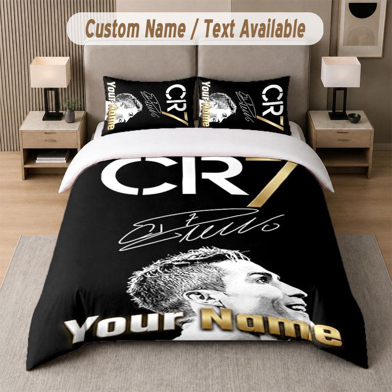 Custom Bedding Set Cristiano Ronaldo Pattern, Print Name Text 1 Duvet Cover Plus 2 Pillowcases Home Textile