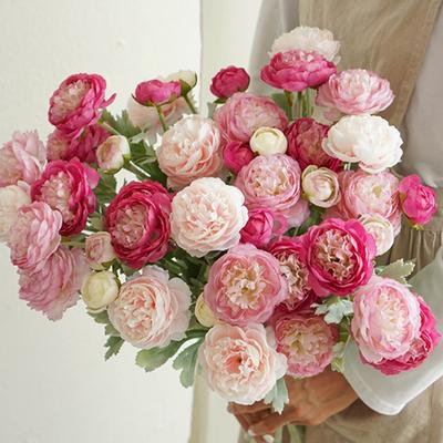 Artificial Peony with Stem 3 Head Realistic Fake Flower Wedding Home Office
