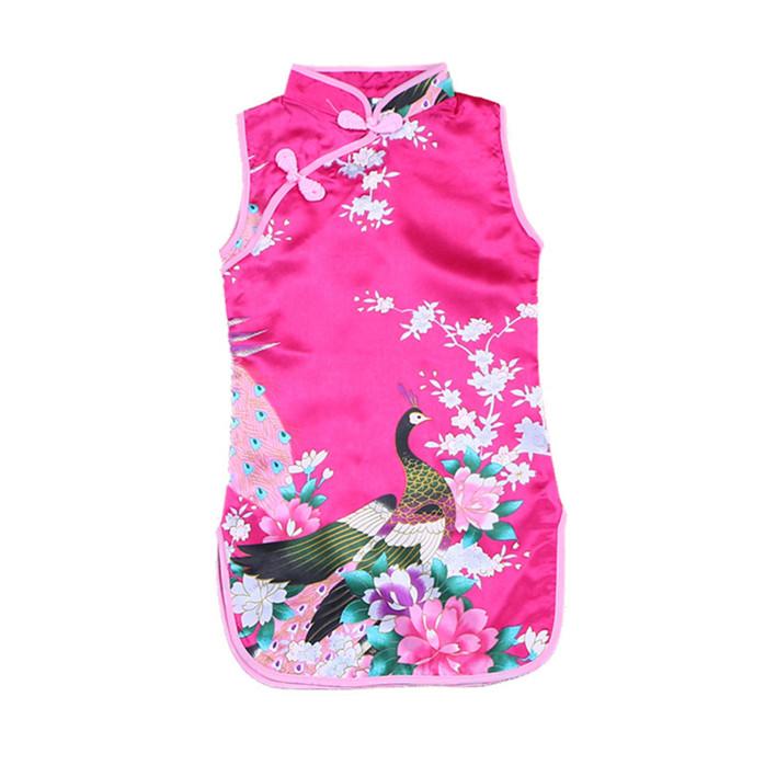 Girls Summer Cheongsam Chinese Style Qipao Dress for Kids Traditional Embroidery Silk Feel Party Costume for Chinese New Year Birthday