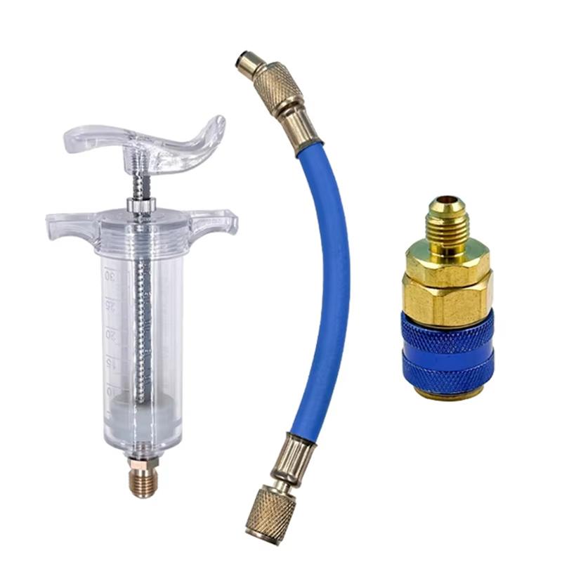 30ml Auto Oil Dye Injector Manual A/c Dye Injector With 1/4 Sae Adapter For Car Vehicle Home Air Conditioner Leak Detection Tool