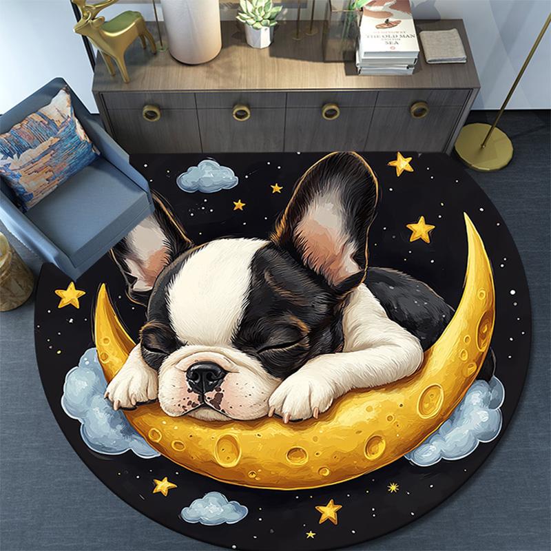 Sleeping Puppy Round Area Rug,Carpet Rug for Living Room Bedroom Sofa Playroom Decor,Non-slip Floor Mat