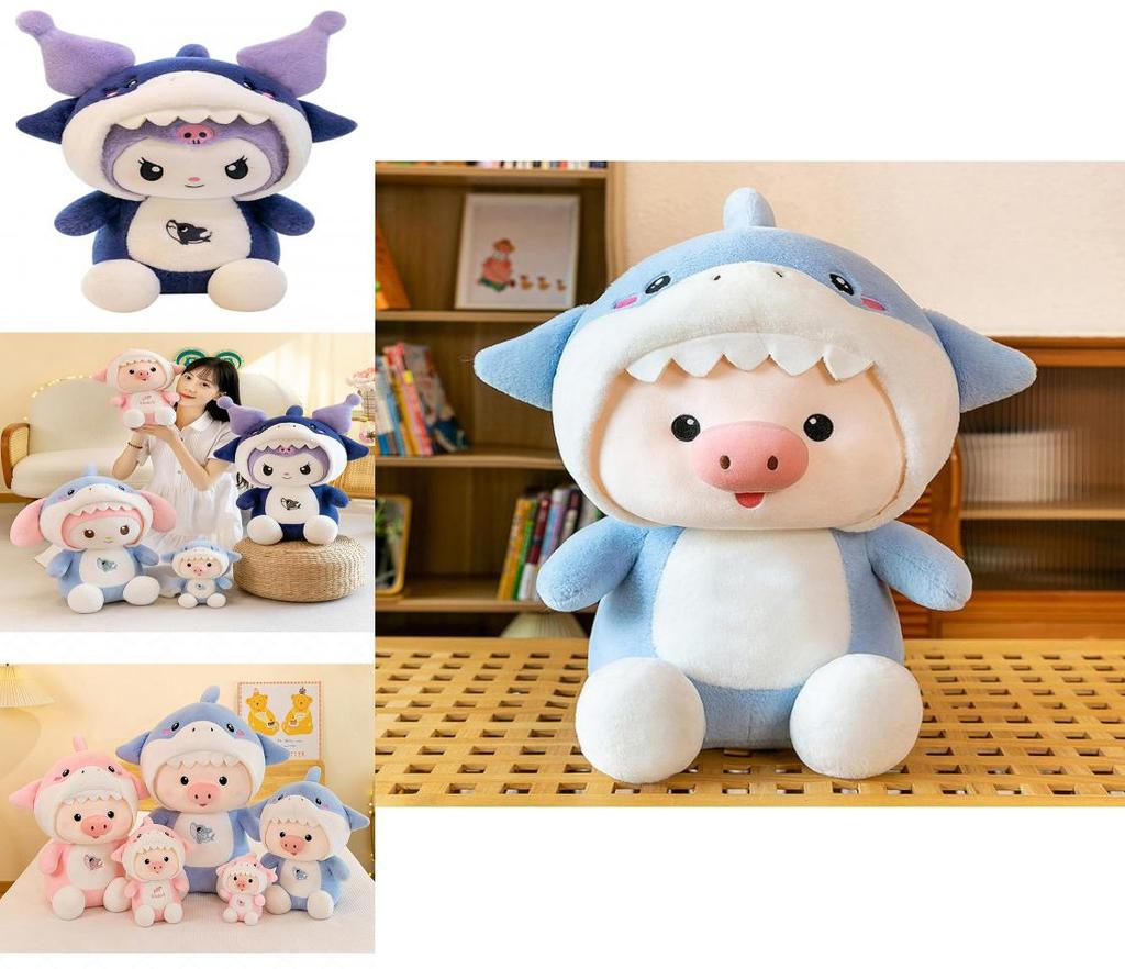 Niedliches Hai-Schwein Kinder Junge Mädchen Begleiter Geburtstagsgeschenk Plüsch Blau Rosa Paar Puppen 30cm