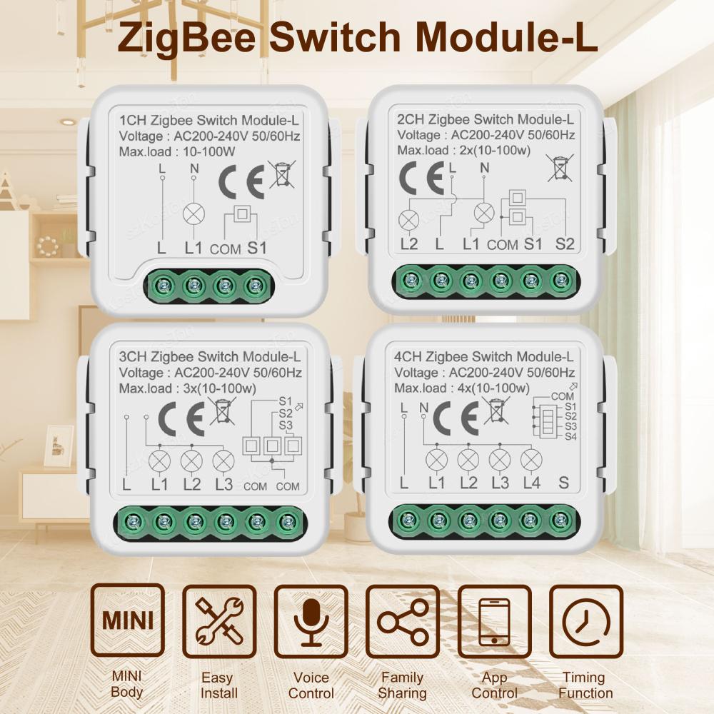 Tuya Smart ZigBee Switch Module 1 2 3 4 Gang No Neutral Wire Required Smart Home DIY Light Breaker Work with Alexa Google