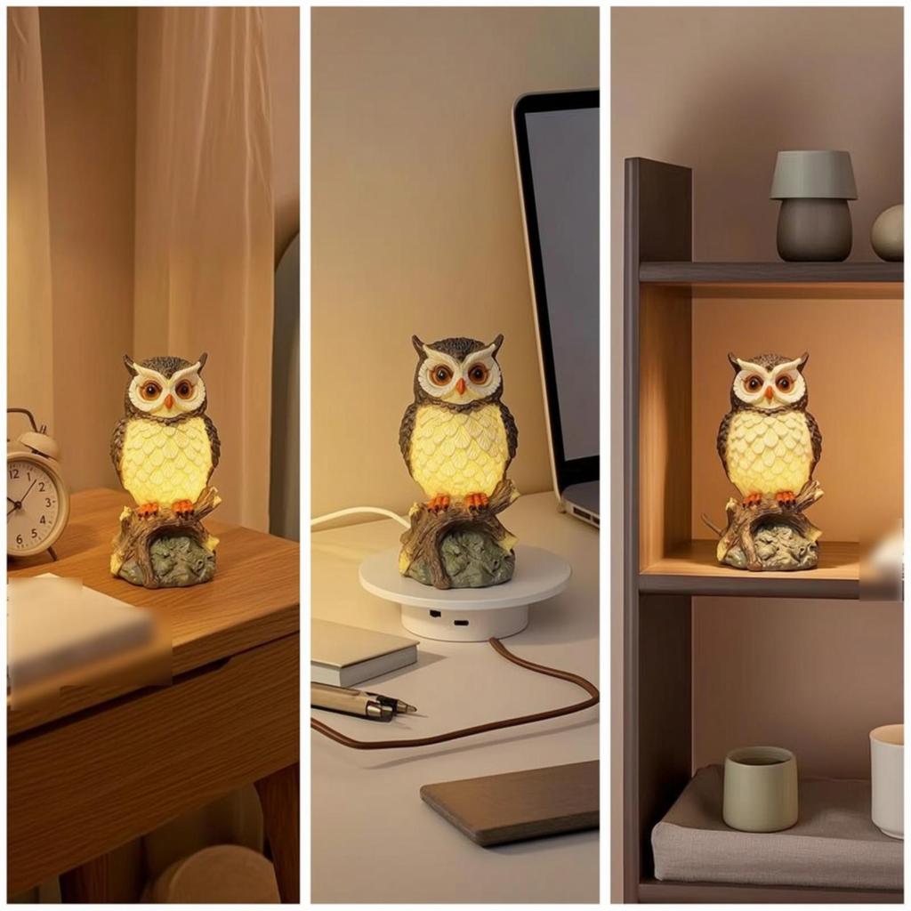 Nocturnal Bird Lamp Light Carved Night with Switch 3D Owl for Bedside, Bedroom, Dorm Room