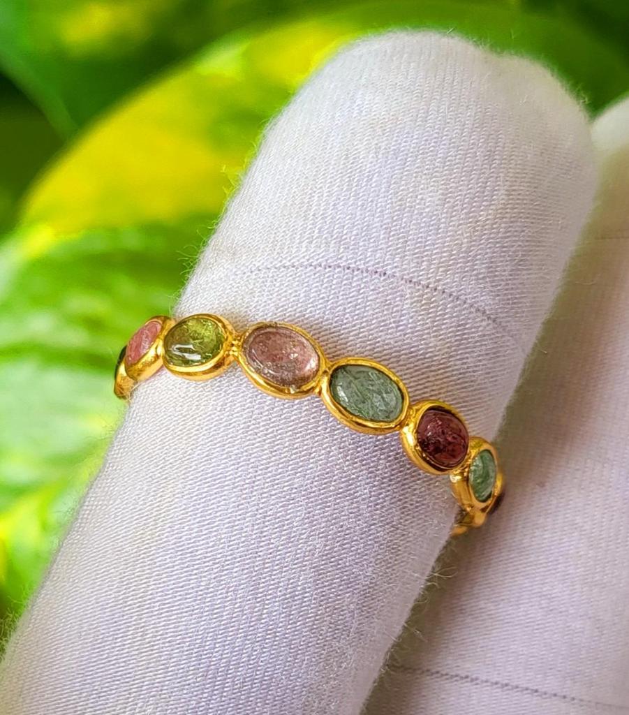 Natural Tourmaline 925 Sterling Silver Single Eternity Ring Sz 9.5 US, Gift A34