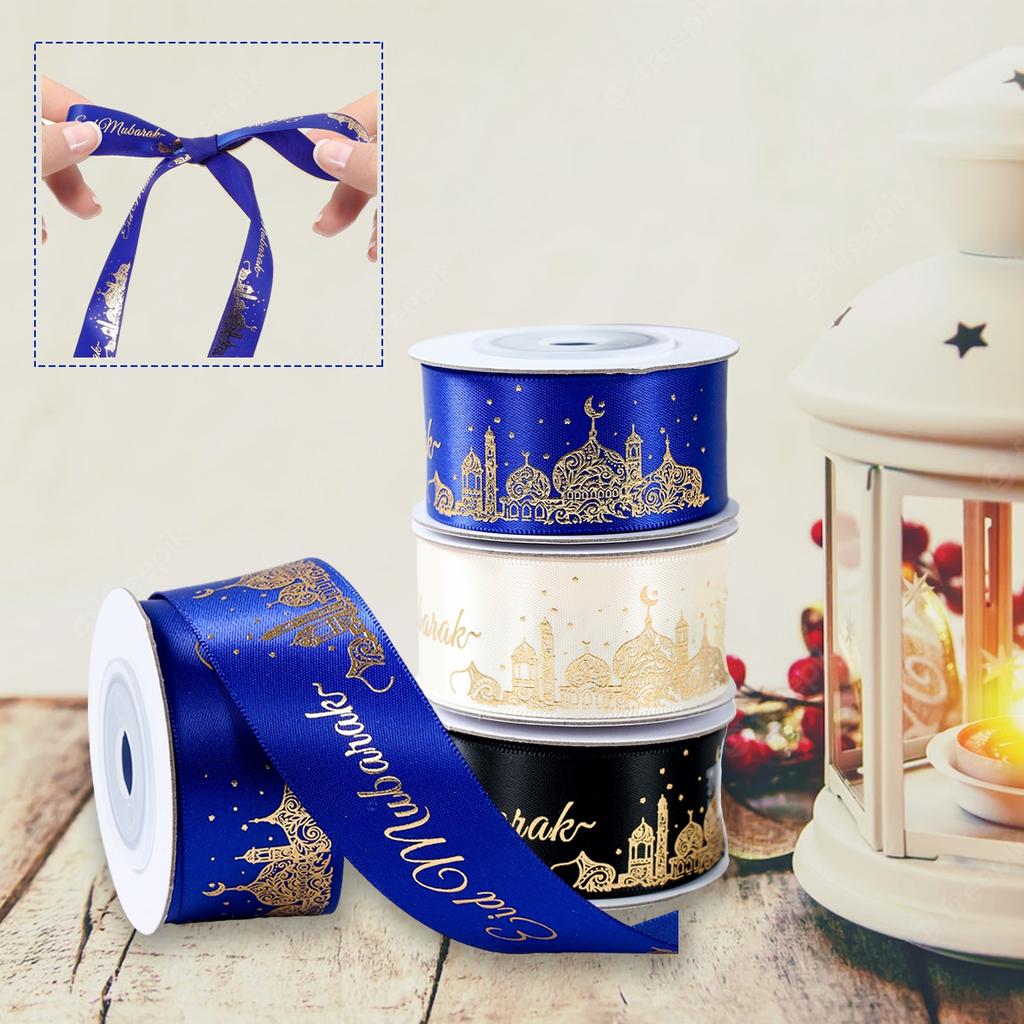 Eid Mubarak Bronzing High-Density Polyester Ribbon Gift Wrap Ribbons Ramadan Decor For Home 2025 Muslim Islamic Party Supplies