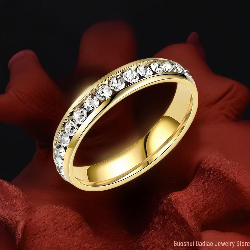 Stainless Steel Titanium Women's Ring - No-Fade, Niche Design, Ins Style, Diamond-Plated Gold-Plated, Plain Ring