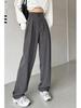 Gray High-Waisted Wide-Leg Pants for Women - Spring Plus Size, Drapey Straight Casual Suit