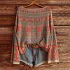 Suéter de Otoño para Mujer Cuello Redondo Manga Larga Vintage Oversize Suéter Jersey Étnico Gráfico Tejido Tops Uso Diario