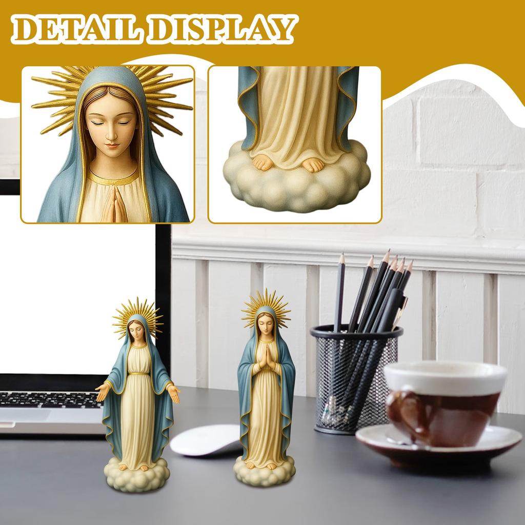 Virgin Mary Statue Religious Desktop Statue Resin Decorative Sculpture for Bookshelf Coffee Table Nightstand Bedside Display