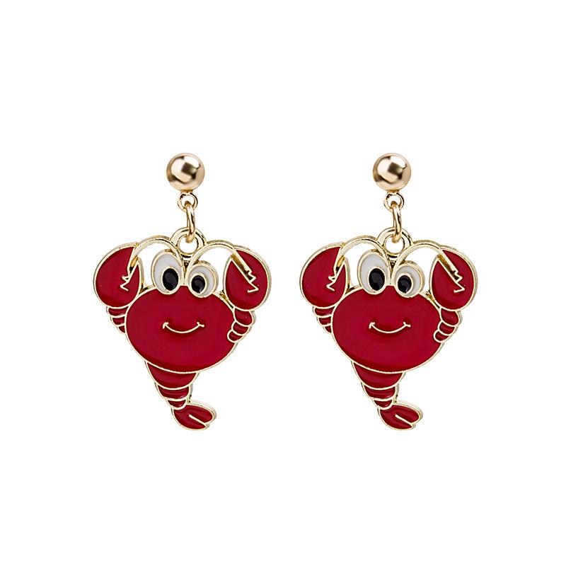 Cartoon Cute Asymmetrical Creative Crab Hot Pot Cloud Fan Earrings Female