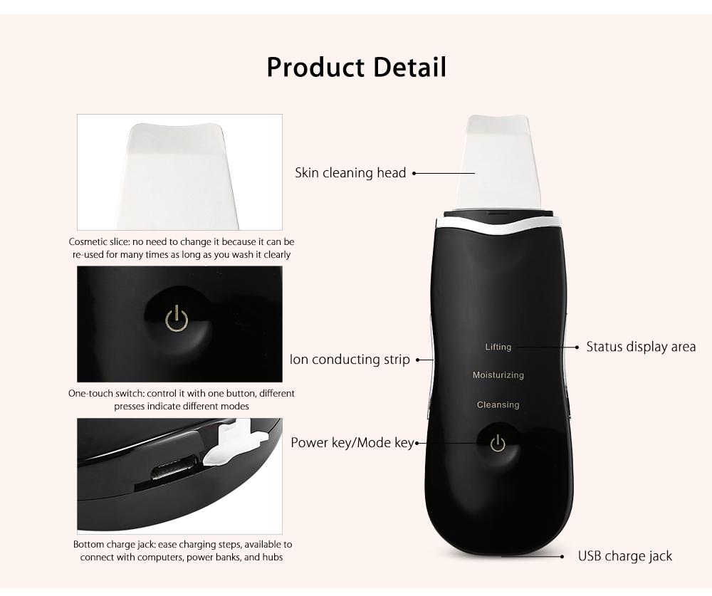 Skin Scrubber Spatula Ultrasonic Face Scrubber Facial Spatula Lifting Moisturizing Cleaning Rechargeable Beauty Tool