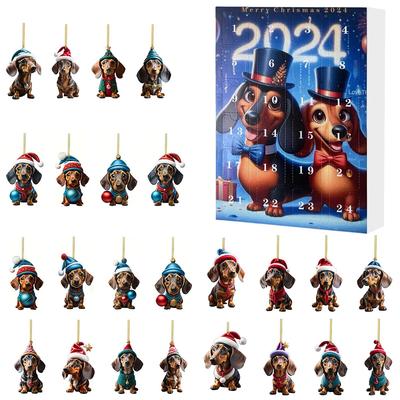 Calendiar de Advent Crăciun 2024 Dachshund, 24 Zile Calendiar de Advent Câine Dachshund Ornamente pentru Pomul de Crăciun pentru Cadouri de Crăciun