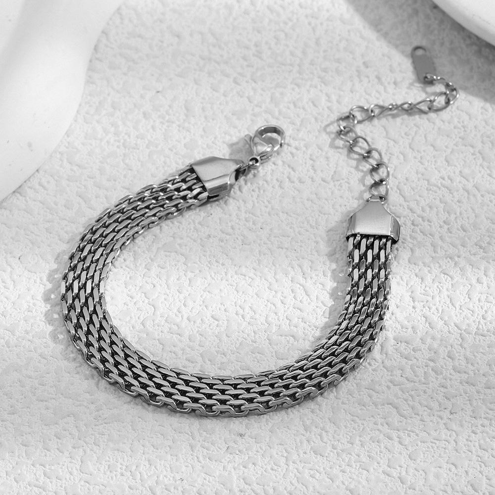 Woven Snake Chain Titanium Steel Bracelet For Women Chunky Metal Link Collarbone Chain Jewelry