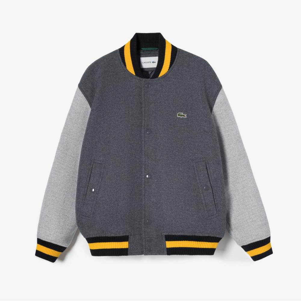 

LACOSTE Мужской бейсбольный джемпер из смесовой шерсти [Темно-Серый]