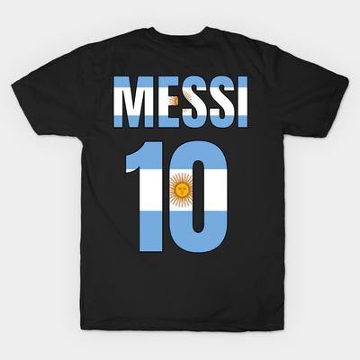 Men Black Print T-shirt Argentina Messi 10 No-Cut Transfer Paper Print Cotton Tshirt