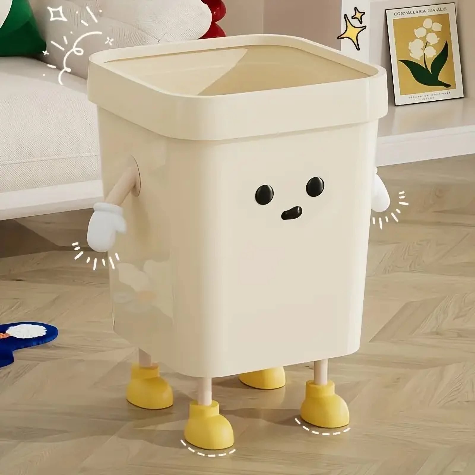 1pc Creative Cute Large Trash Can, Lidless Rectangular Plastic Trash Can for Kitchen, Living Room, Bathroom (Includes Adhesive) S