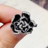 CopperRose Ring for Women Black Enamel Aesthetic Flower Rings Bridal Wedding Party Accessories Luxury Jewelry