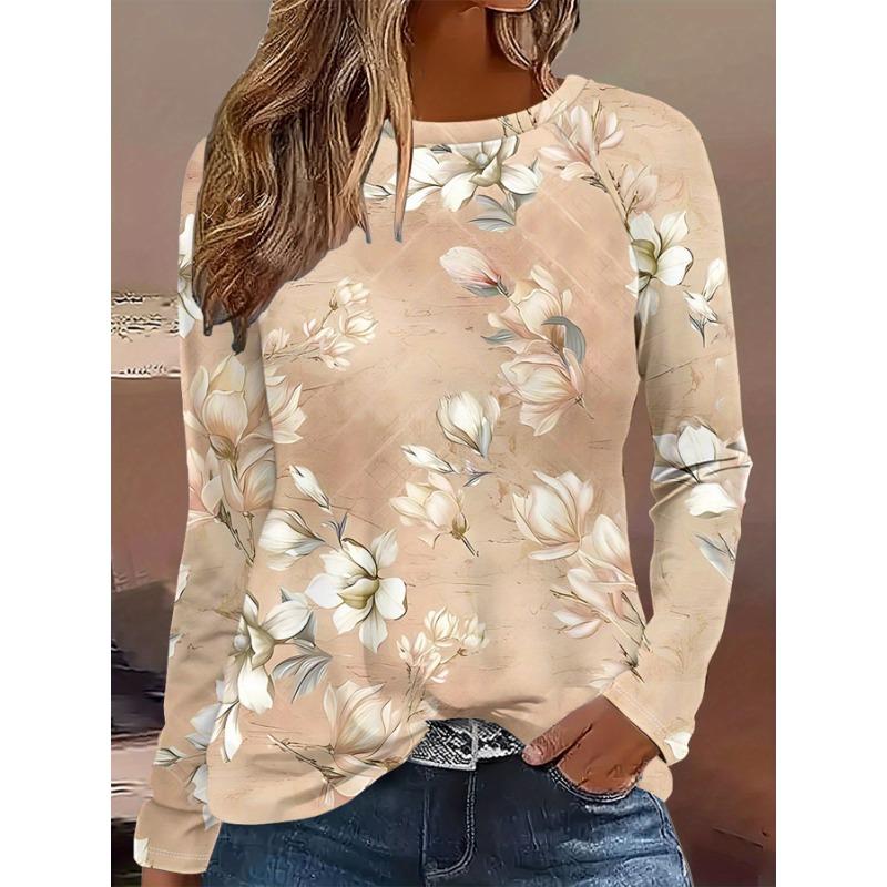Women's 3D Printed Floral Print T-shirt Fashion Long Sleeve Round Neck Regular Tops Holiday Weekend Spring Autumn