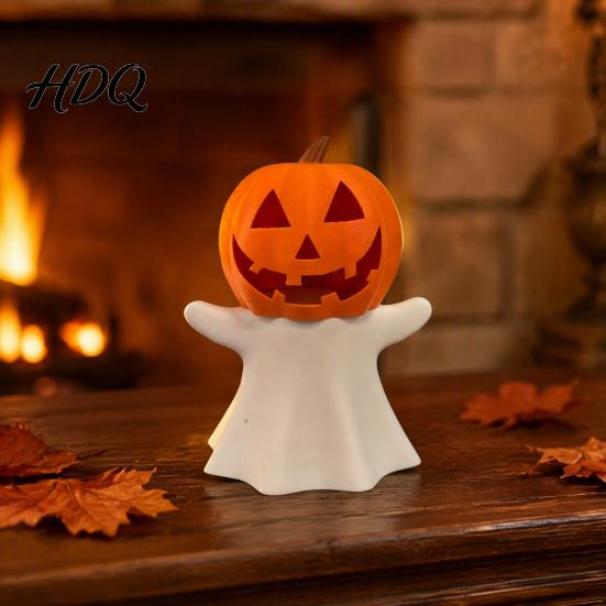 Zucca Decorativa Portacandele Fantasma di Halloween LED Elettronico Supporto Decorazione Festa Autunnale Ornamento Stampato 3D per Festa Casa