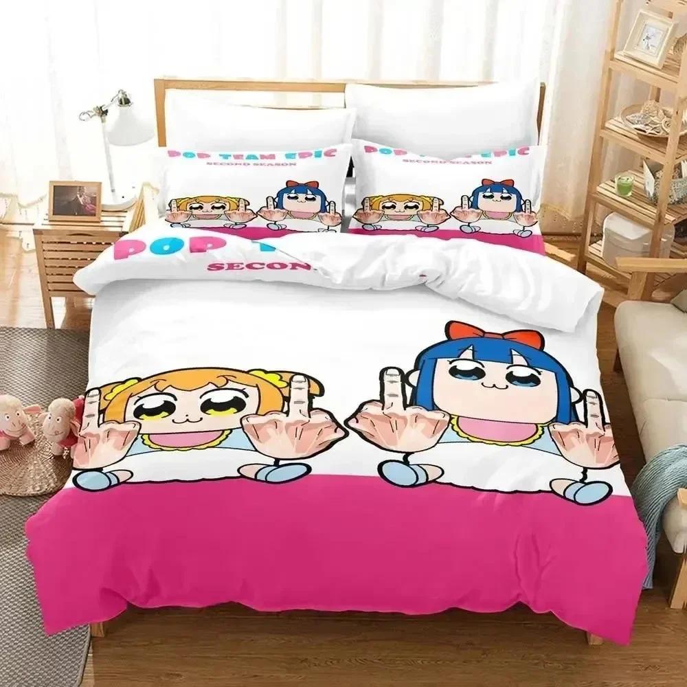 3D Print Anime Pop Team Epic Comfortable Duvet Quilt Cover Pillowcase Bedding Set Children Bedroom Decoration Home Textile