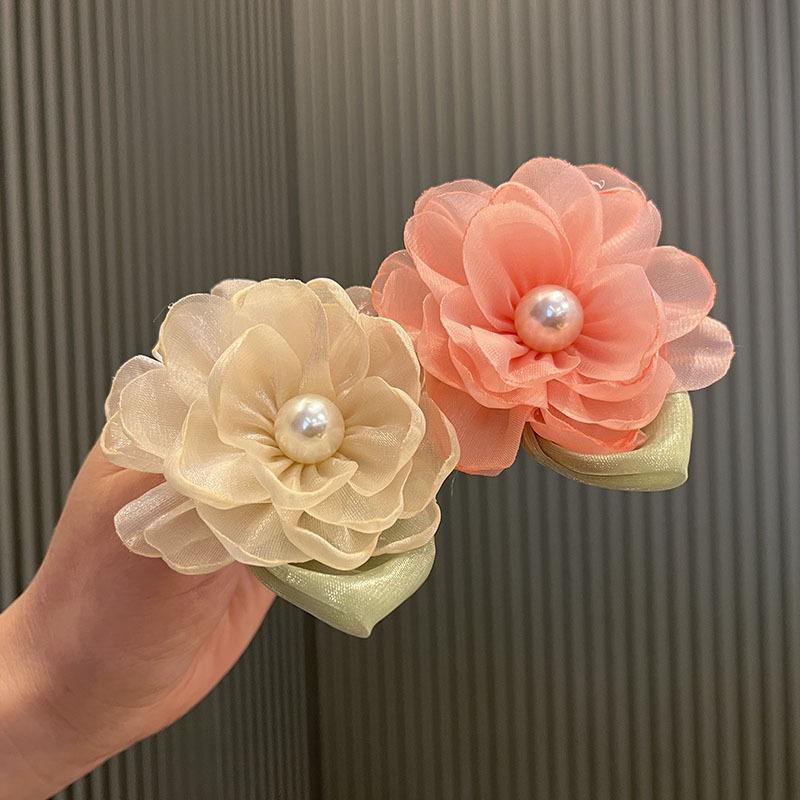 

Sweet Pink Camellia Hair Tie & Pearl Clip Set