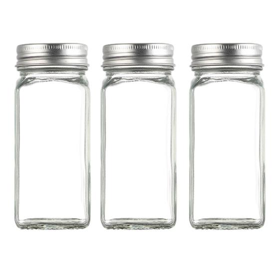 3Pcs Glass Seasoning Set Jar Lid And with Airtight Labels Square Salt B