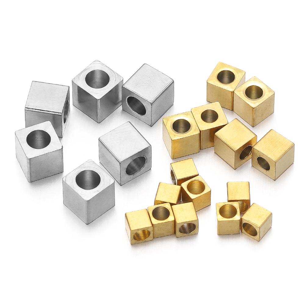 20-50Pcs Stainless Steel 3mm 4mm 5mm Cube Spacer Beads Square Loose Beads for DIY Jewelry Making Necklace Bracelet Supplies