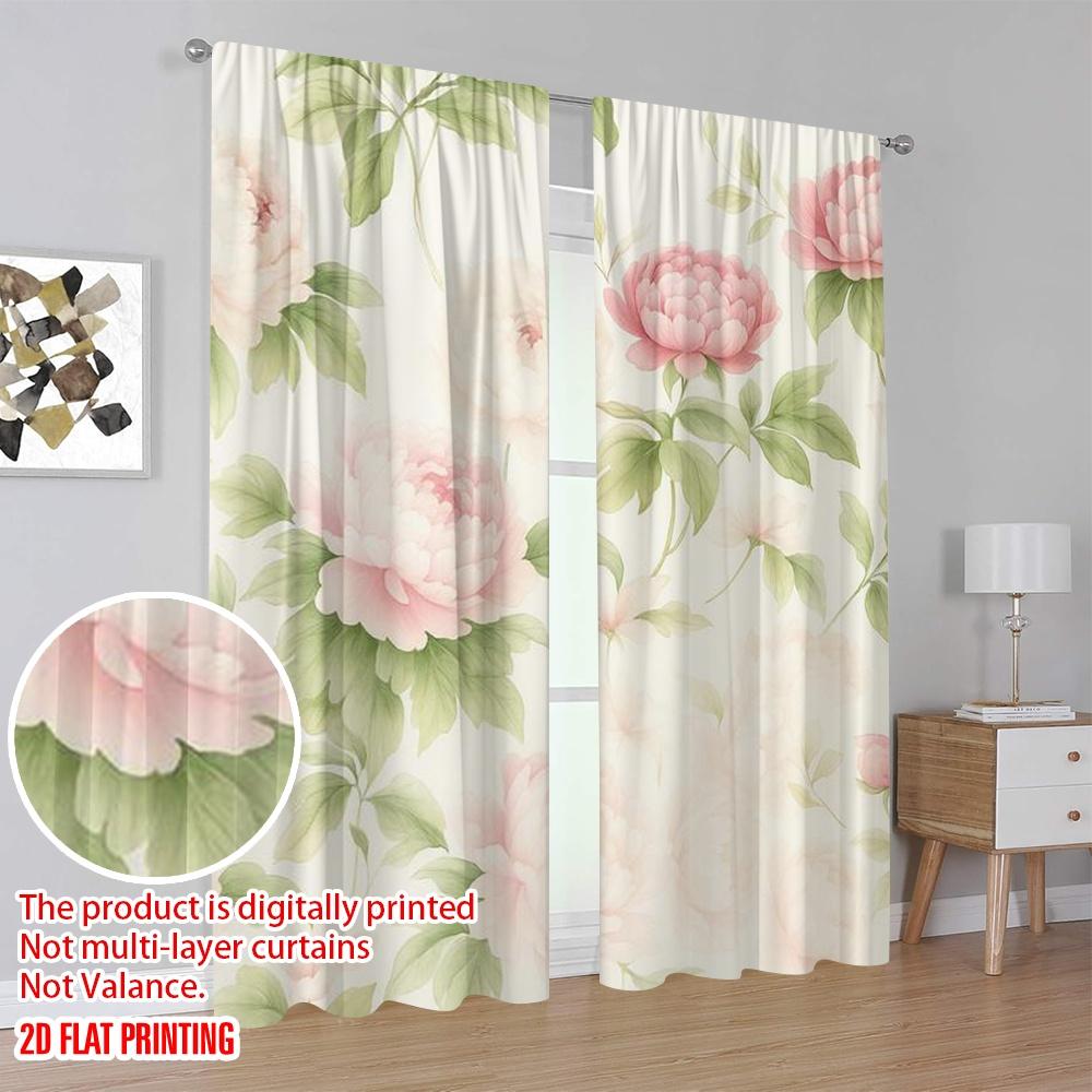 2 Stück, 2D-Flachdruck Beliebte Vorhangpaneele Pfingstrosentraum Polyesterstoff (ohne Stange) Dekorationen für Zuhause Perfekt für