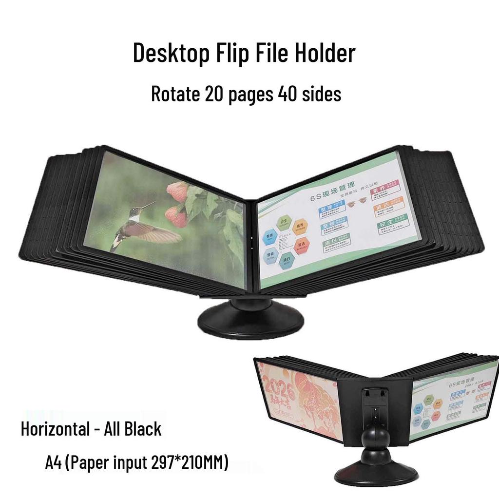 2026 A4 Horizontal Rotating File Holder: Desktop Document Rack & Flip Folder