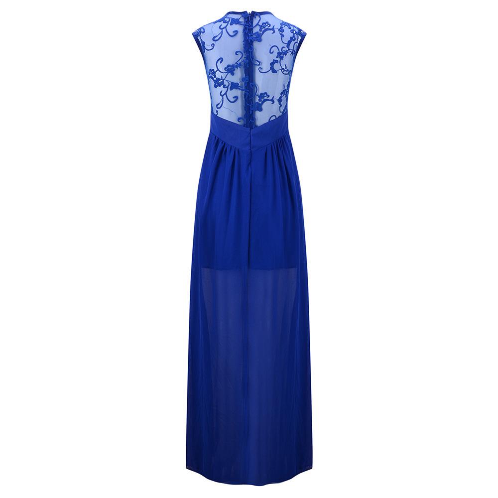 2025 European & American Slim-fit Evening Gown – Light Blue Lace Patchwork Chiffon, Back Zipper, 10 Colors Available