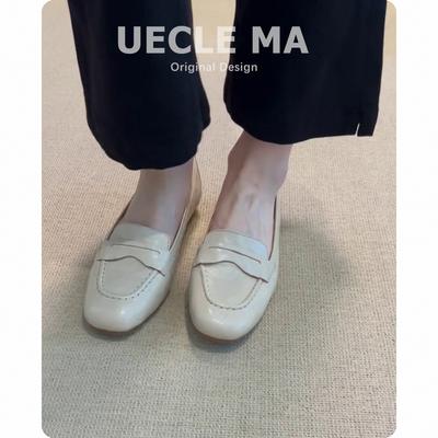 Cowhide~ Genuine Leather Handmade Shoes, Flat-soled Single Shoes, Women's Versatile Square Head Small Leather Shoes, French Commuter Shallow Mouth Lo