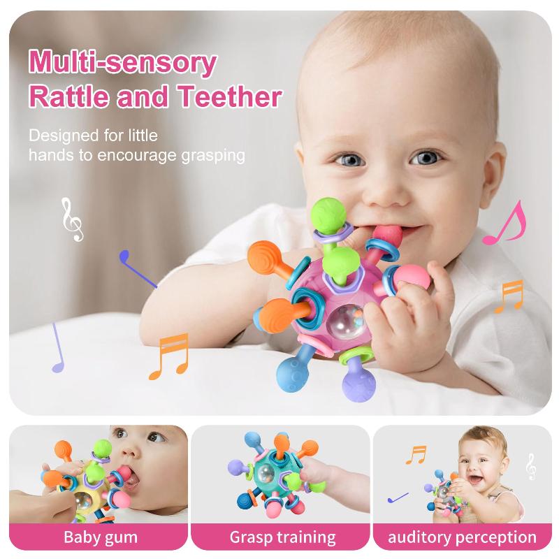 Chewable Baby Sensory Ball Soft Silicone Montessori Hand Grip Toy for 6+ Months Infant Teething Relief Home Play Use