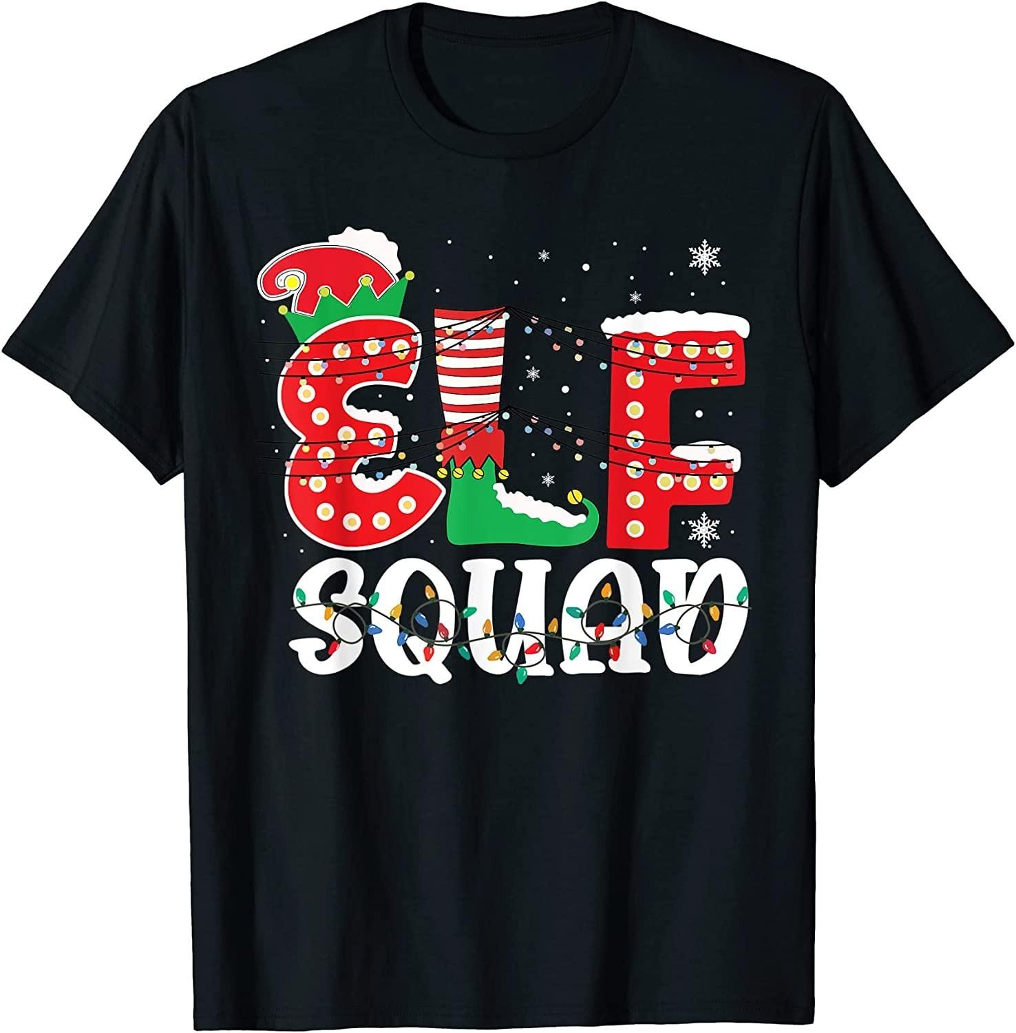 BEST! Elf Squad Funny Group Family Matching Christmas Pajamas Xmas Tee S-3XL XXXL
