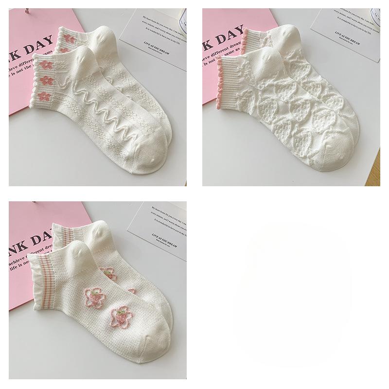 3 Pairs of Summer Thin Boat Socks for Women, Deodorizing, Sweat-absorbing, Mesh Sweet Short Socks That Don't Fall Off, Women's Socks