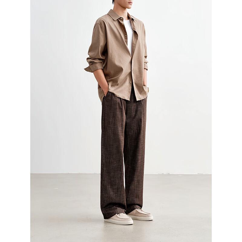 HAUT TON Men's Bamboo Weave Pleated Casual Trousers