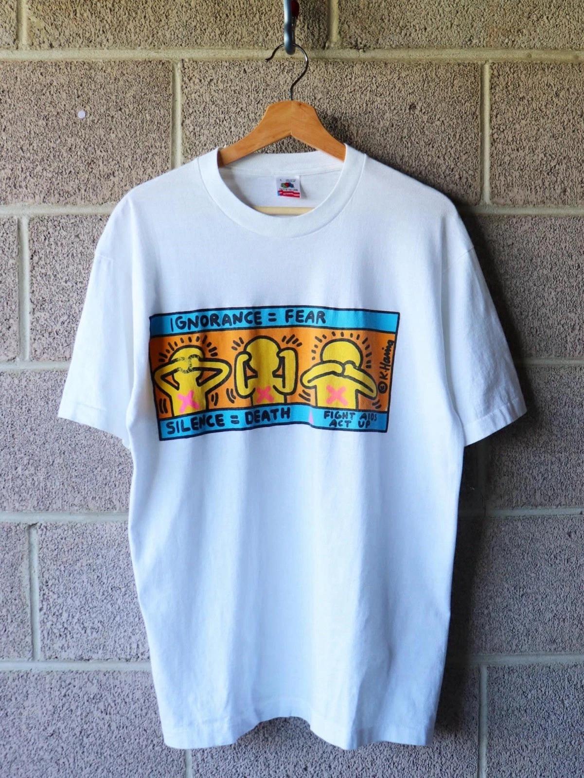 

Vintage 90s Keith Harring AIDS Awareness T Shirt Size Large Single Stitch S