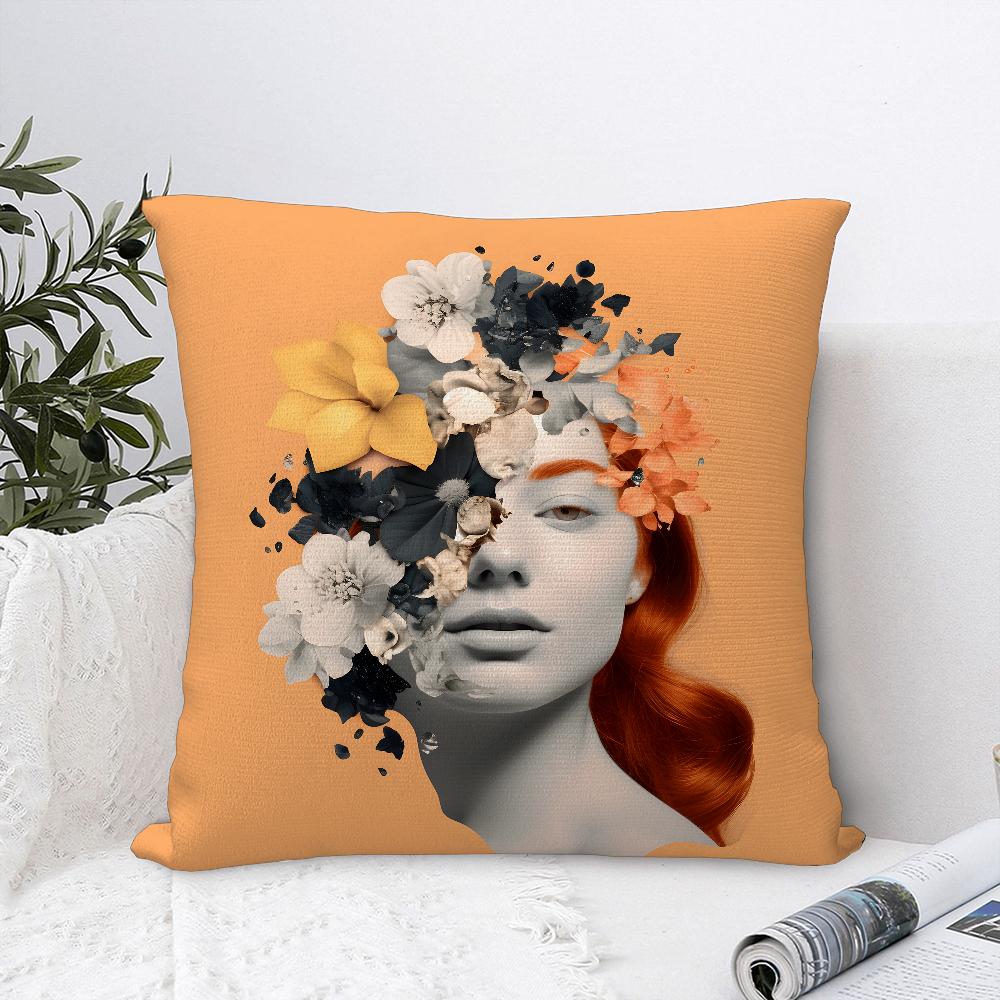 Female Painting Pillow Case Plush Fabric Soft Pillowcase Double Sided Print Sofa Cushion Cover Throw Pillow Cover