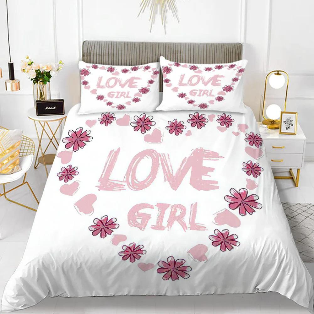 Red Love Romantic Valentine'S Day Theme Three-Piece Digital Printing Duvet Cover Bedding