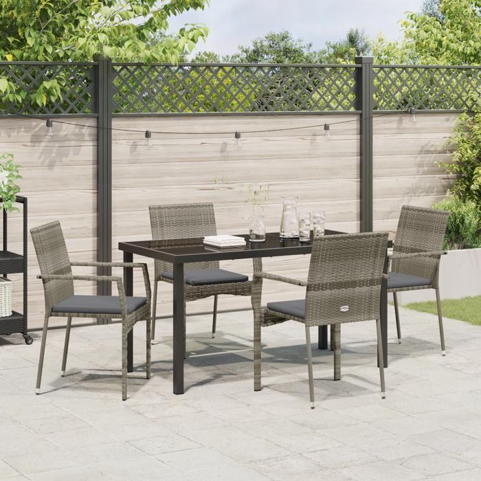VidaXL Ensemble de Salle à Manger de Jardin 5 Pièces Avec Coussins Gris Poly Rattan 3380094
