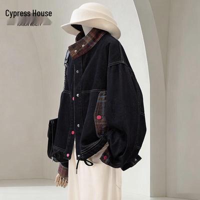 Women's Lapel Colorblock Denim Jacket